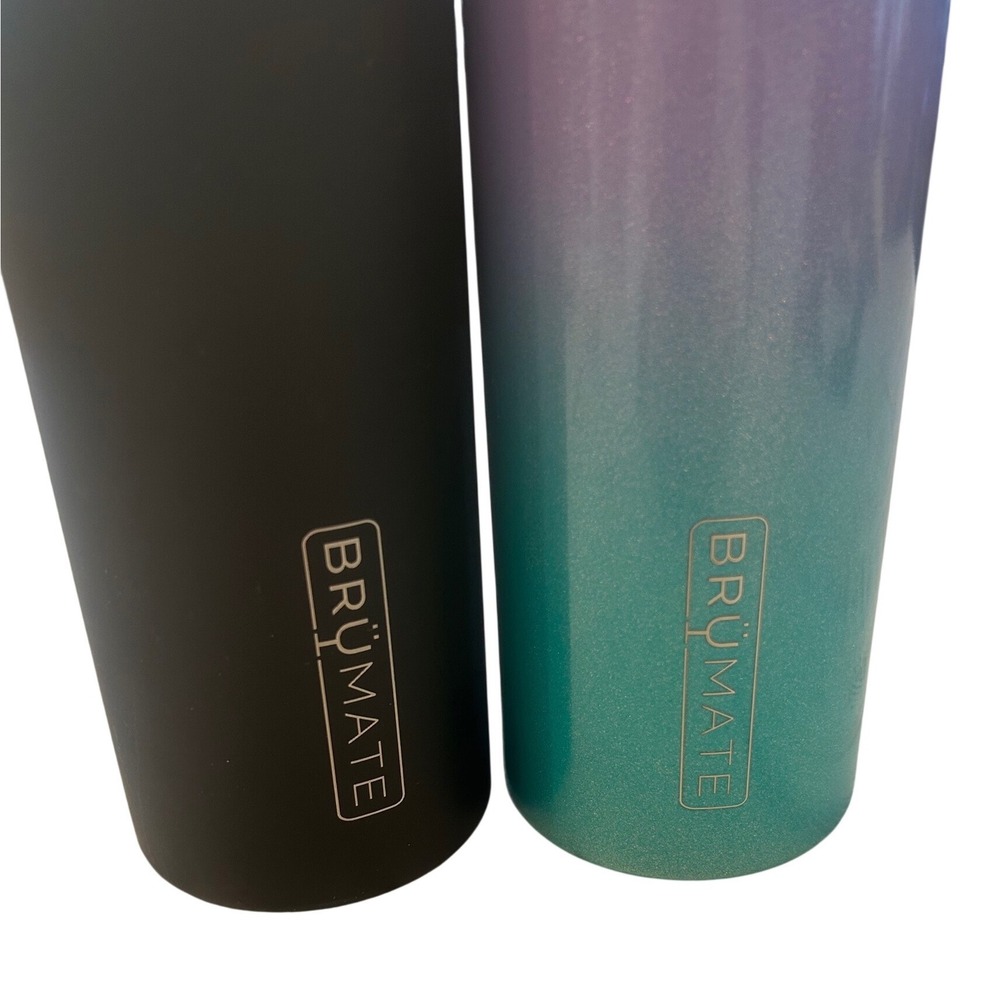 Brumate Insulated Wine Bottle Tumbler Black Glitter Gradient Purple Green 2 Pack - Picture 2 of 4